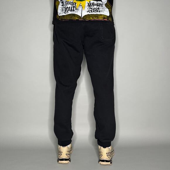 Vintage Y2K Nike Sweatpants Mens L Jet Black White Swoosh Cotton Joggers - Picture 3 of 4